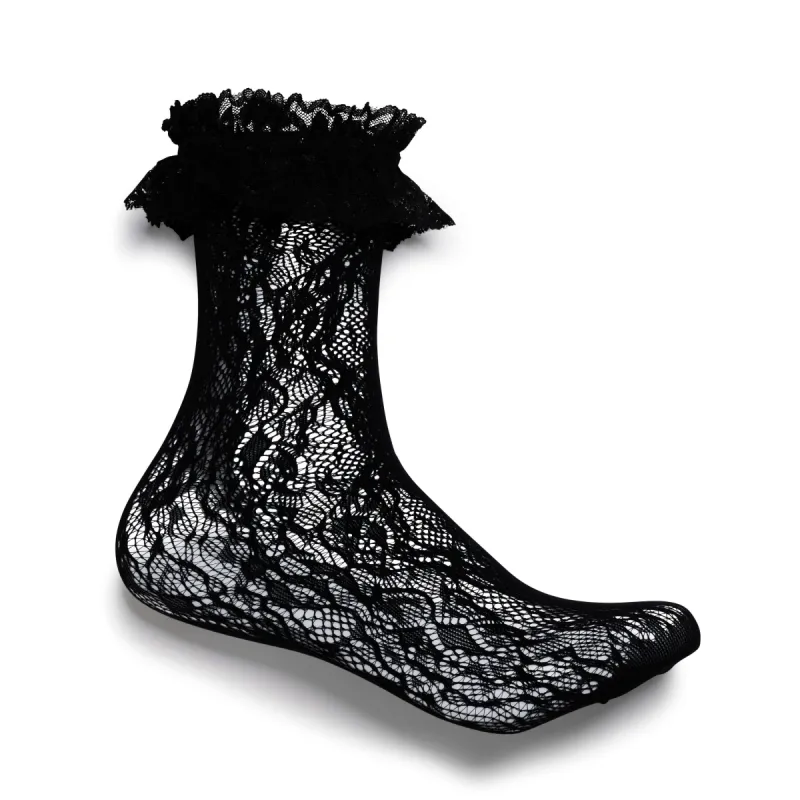 Heiress Black Lace Ruffle Socks sold by Koi Footwear