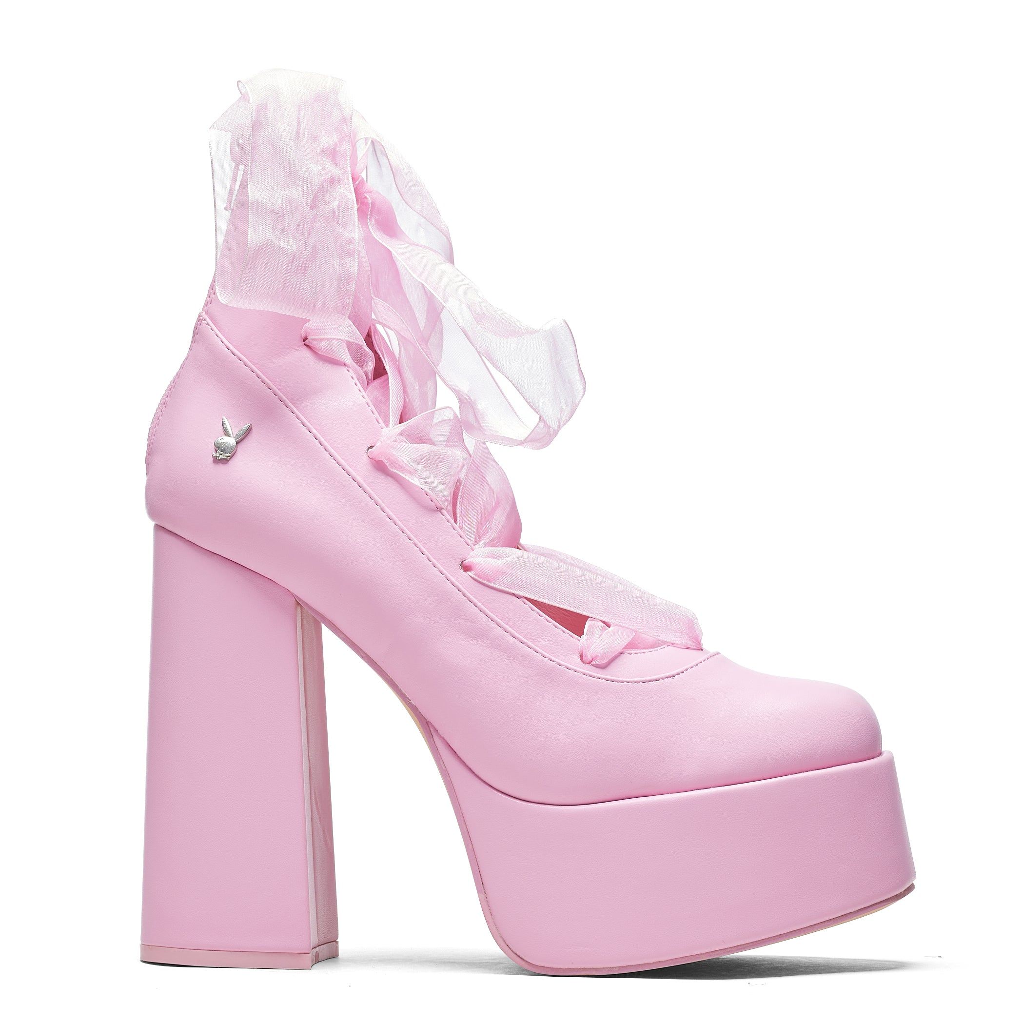 Playboy Infidelity Pink Lace Up Heels sold by Koi Footwear