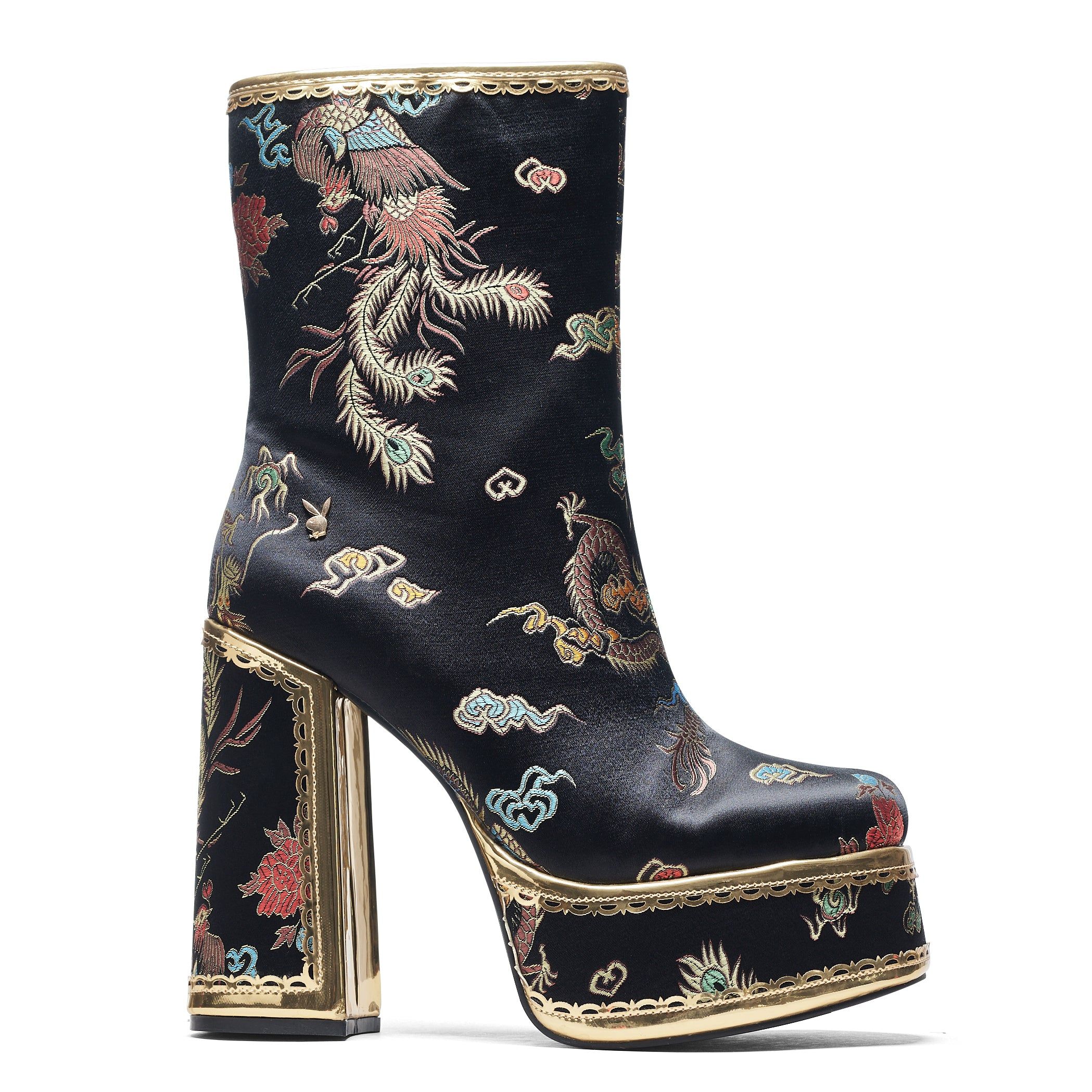 The Ornate Soul Playboy Black Heeled Boots sold by Koi Footwear