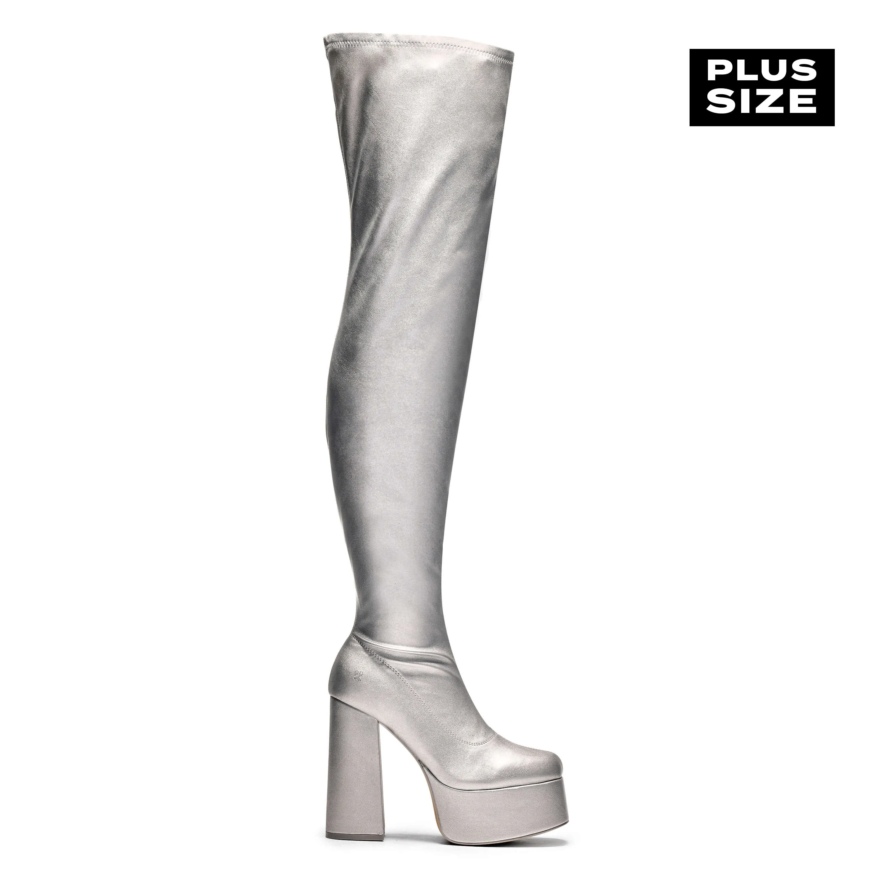 The Redemption Plus Size Thigh High Boots - Silver sold by Koi Footwear