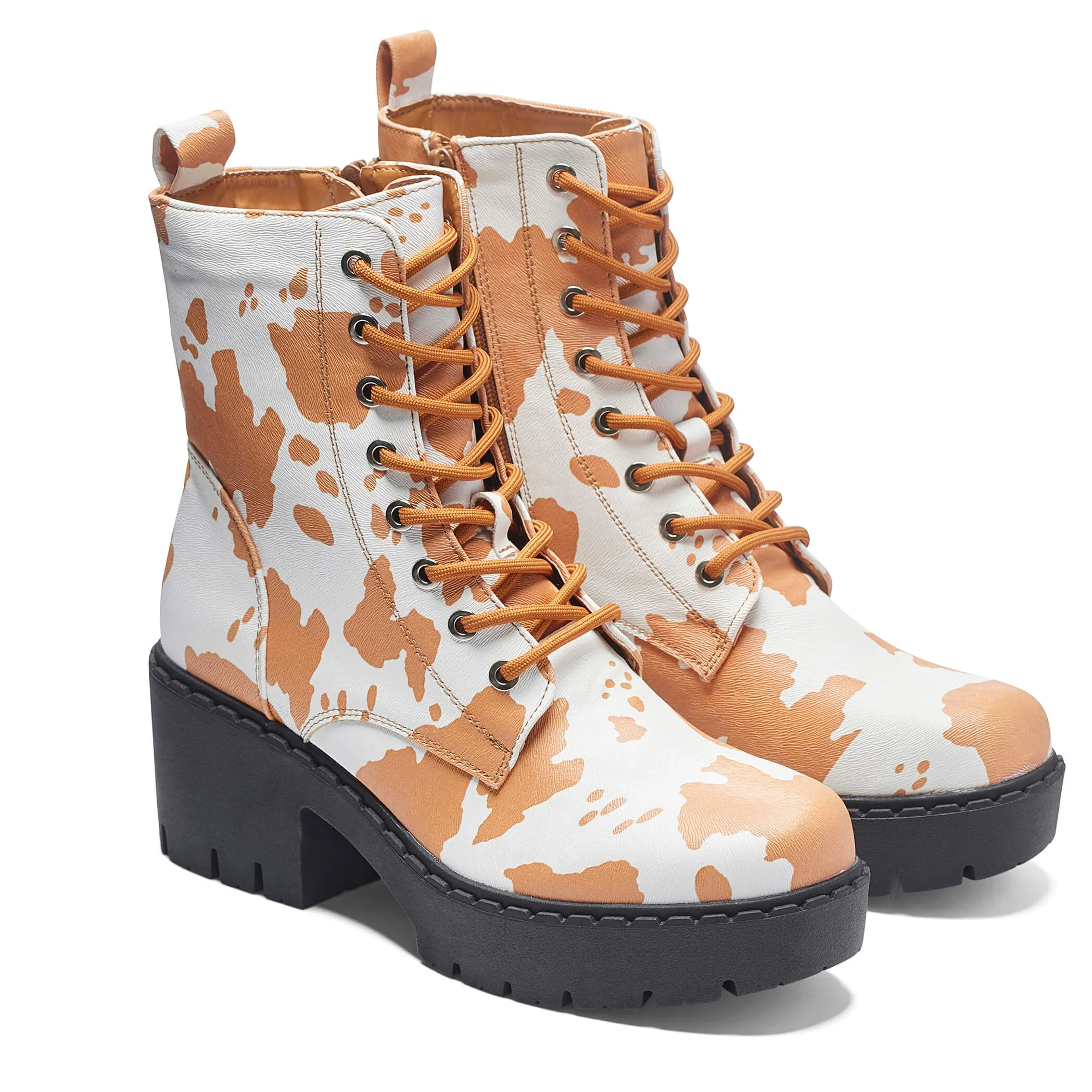 Clarabelle Brown Cow Print Switch Lace Up Boots sold by Koi Footwear product image thumbnail 3