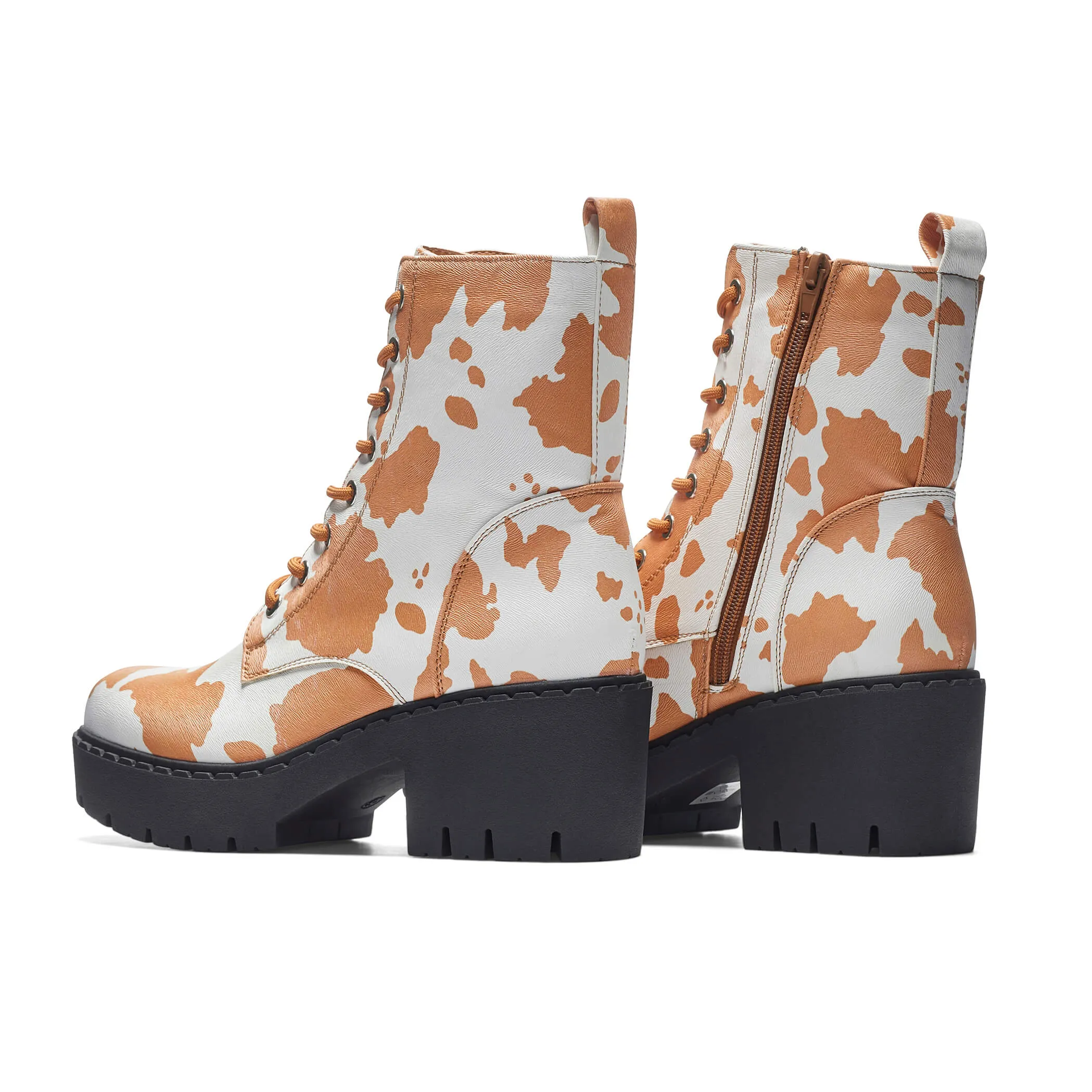 Clarabelle Brown Cow Print Switch Lace Up Boots sold by Koi Footwear product image thumbnail 4