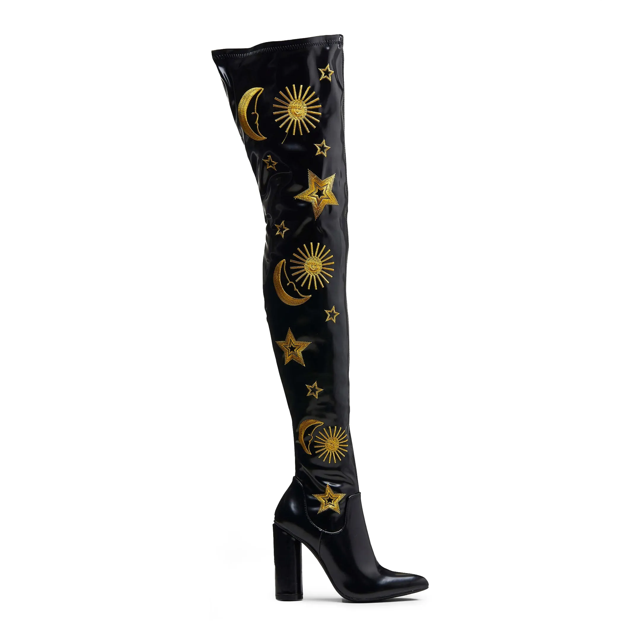 ASTRID Gold Star and Moon Long Boots sold by Koi Footwear