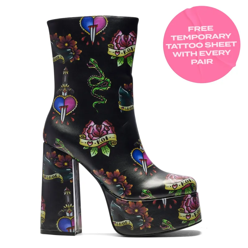 Verdict of a Serpent & Dagger Heeled Boots - Black sold by Koi Footwear