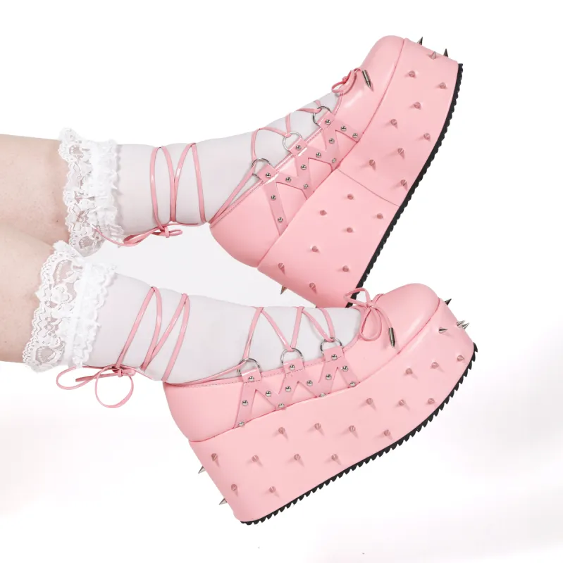 Zorina Lace Up Platform Ballet Shoes - Pink | Parallel