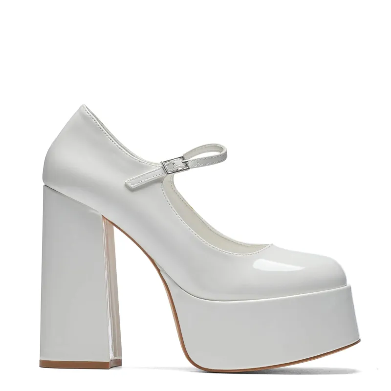 Darkbloom White Patent Platform Heels sold by Koi Footwear