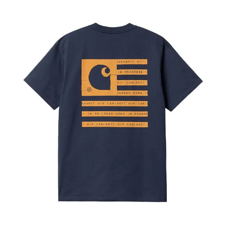 Carhartt WIP SS Label State Flag T shirt Enzian Ochre sold by Kong