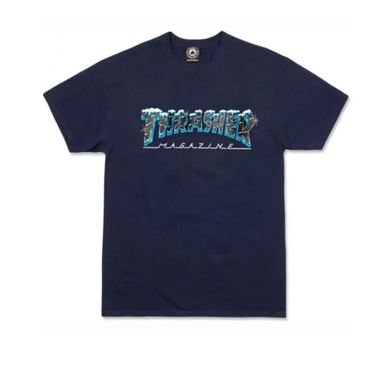Thrasher T Shirt Black Ice Mag Logo Navy sold by Kong