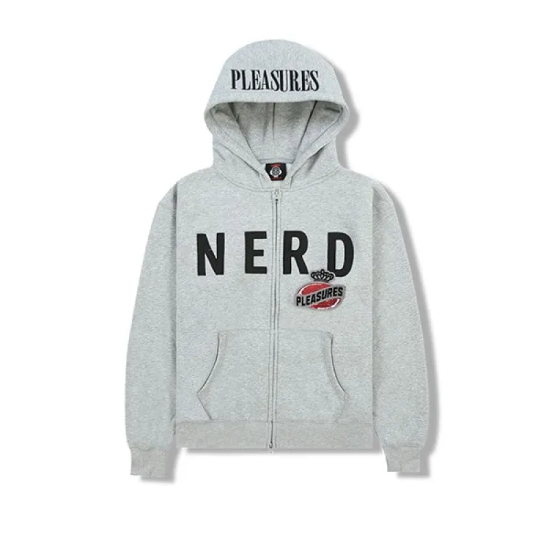 Pleasures Nerd Zip Up Hoodie Heather Grey made by Pleasures