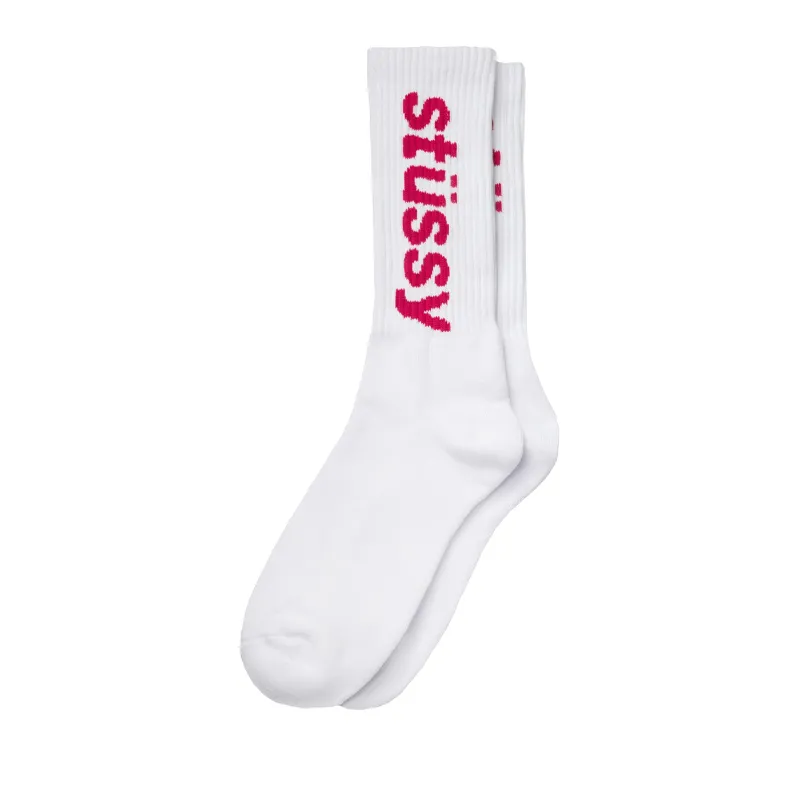 Stussy Helvetica Jacquard Crew Sock Hot Pink sold by Kong