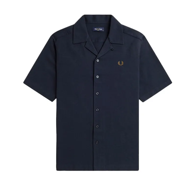 Fred Perry Piqué Texture Revere Collar Shirt Navy sold by Kong