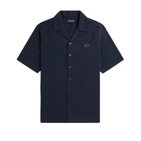 Fred Perry Piqué Texture Revere Collar Shirt Navy sold by Kong