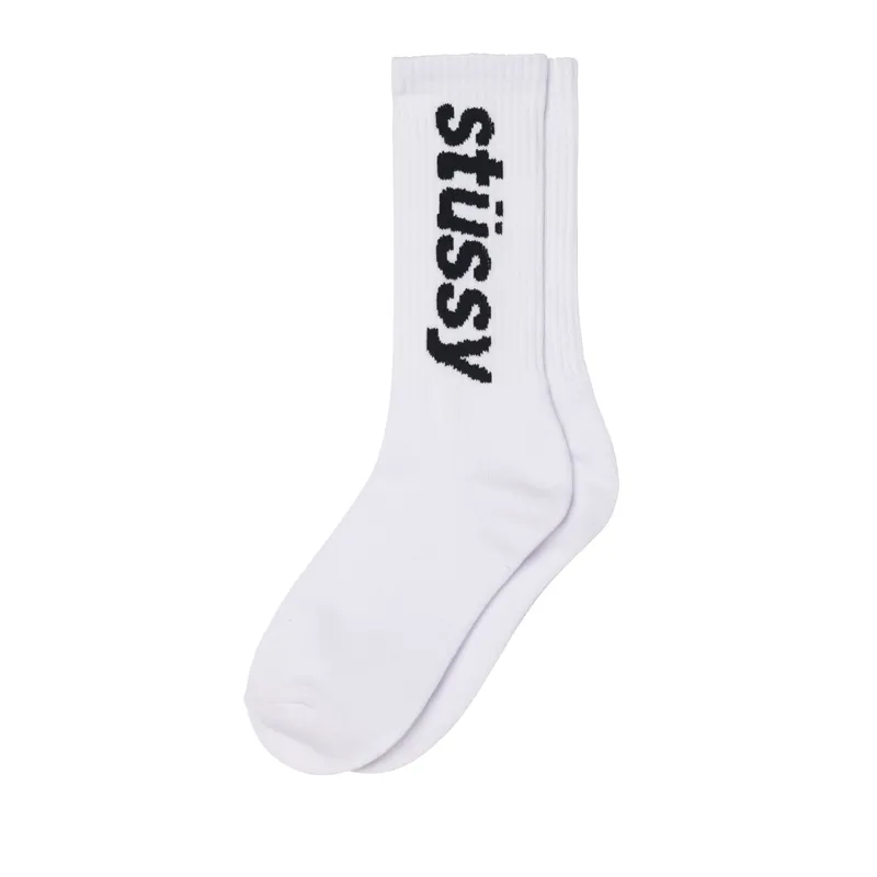 Stussy Helvetica Jacquard Crew Sock White sold by Kong