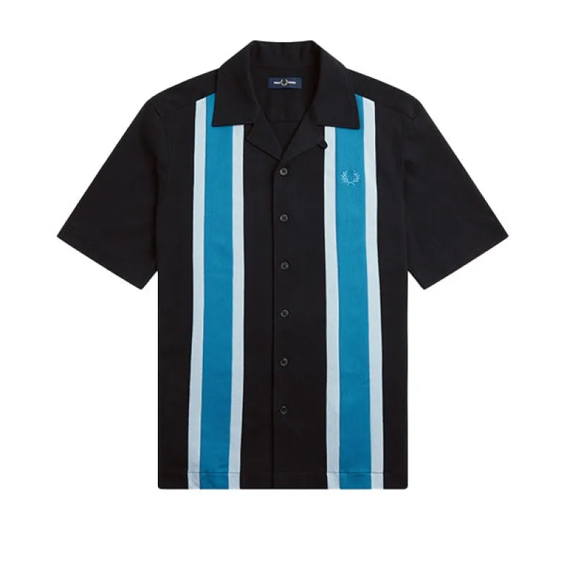 Fred Perry Woven Mesh Panel Revere Collar Shirt Black sold by Kong