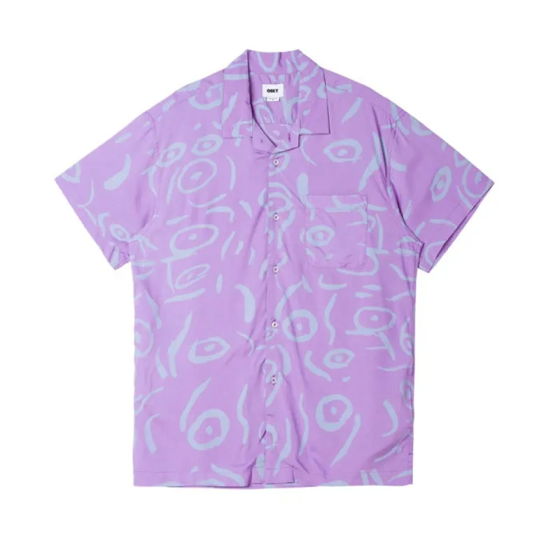Obey Scribbles Woven Silk Shirt Lavender Green sold by Kong