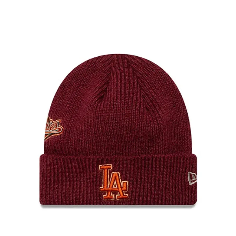 New Era LA Dodgers World Series Patch Dark Red Cuff Knit Beanie Hat sold by Kong