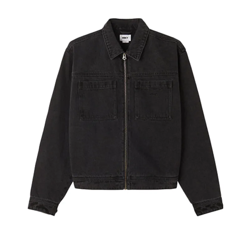 Obey Hardwork Zip Up Jacket Faded Black sold by Kong