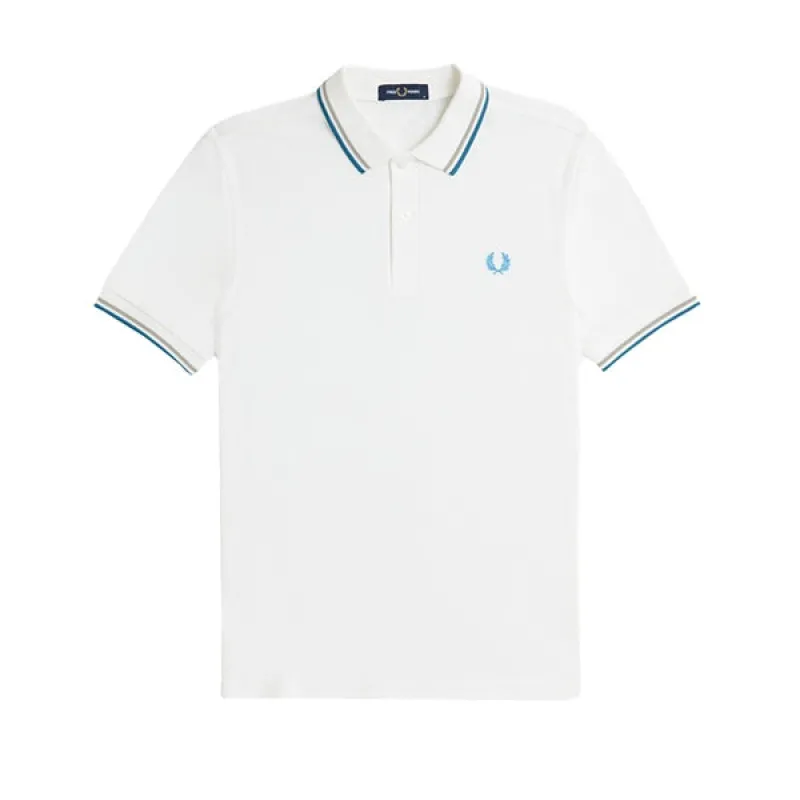 Fred Perry Twin Tipped Shirt Snow White Warm Grey Ocean sold by Kong