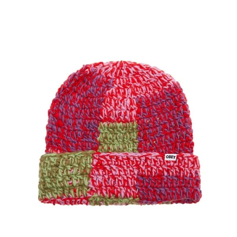Obey Patchwork Rib Beanie Red Multi sold by Kong