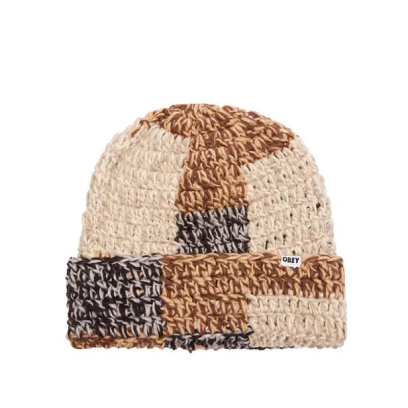 Obey Patchwork Rib Beanie Brown Multi sold by Kong