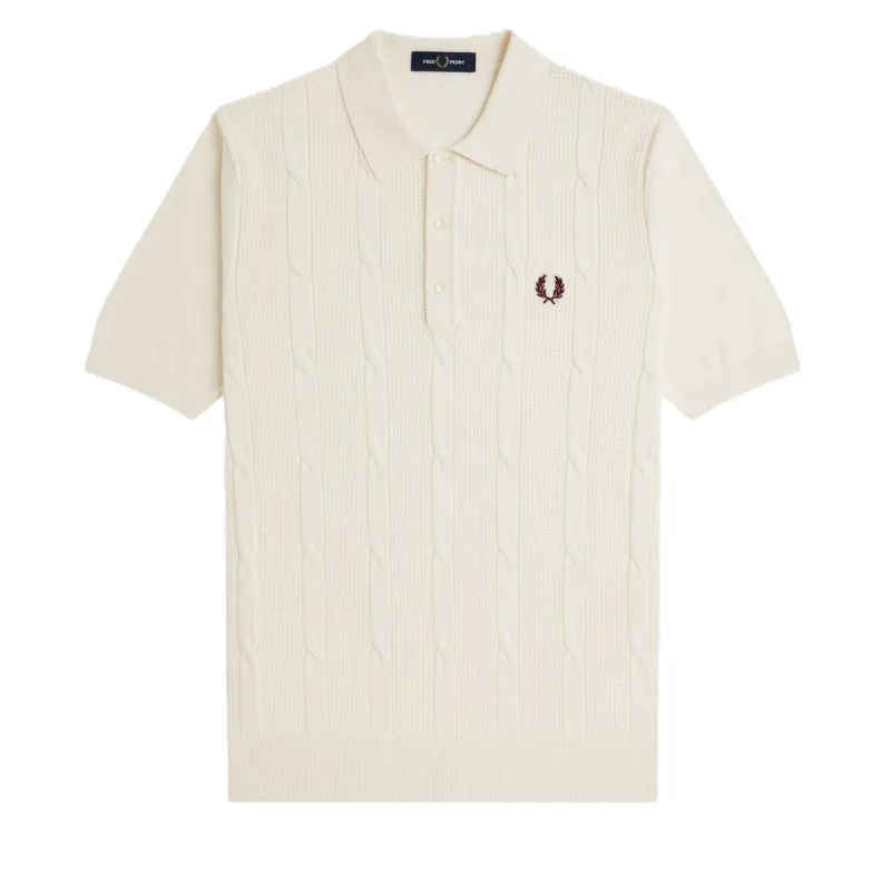 Fred Perry Textured Cable Knit Shirt Ecru sold by Kong