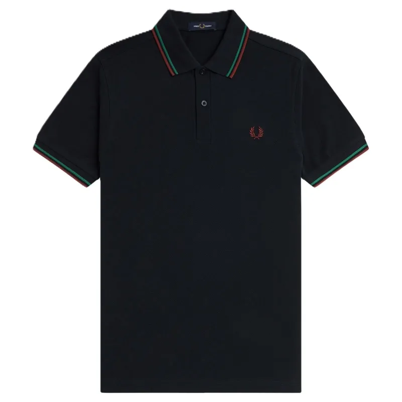 Fred Perry Twin Tipped Shirt Navy Sport Green Burnt Red sold by Kong
