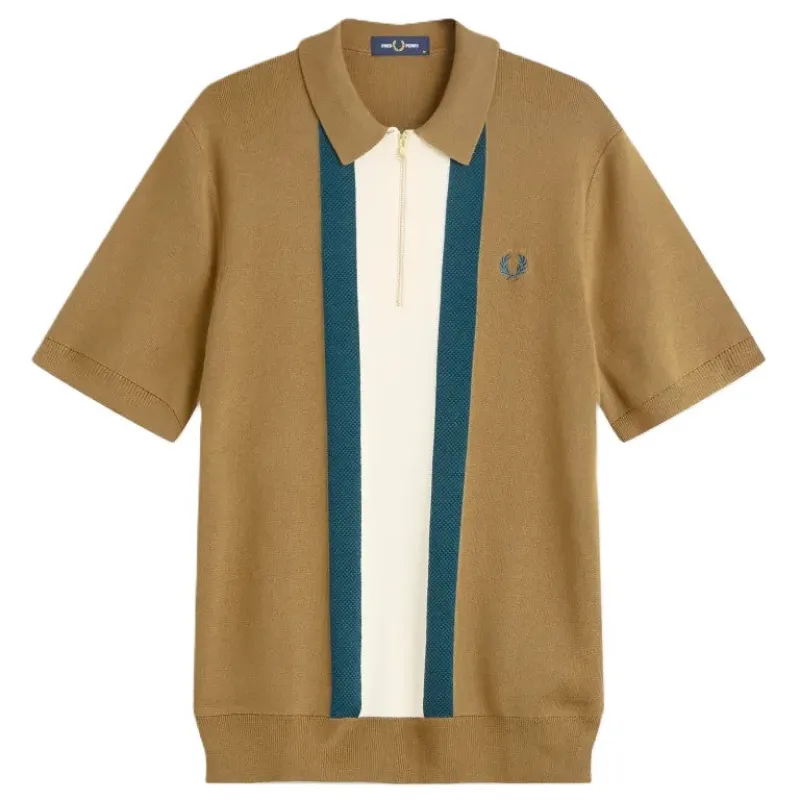 Fred Perry Textured Stripe Knitted Shirt Shaded Stone sold by Kong