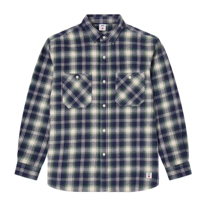 Edwin Work Shirt Madras Checks Navy Green sold by Kong