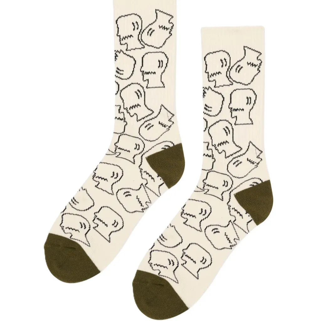 Brain Dead Logohead Crew Socks Cream sold by Kong