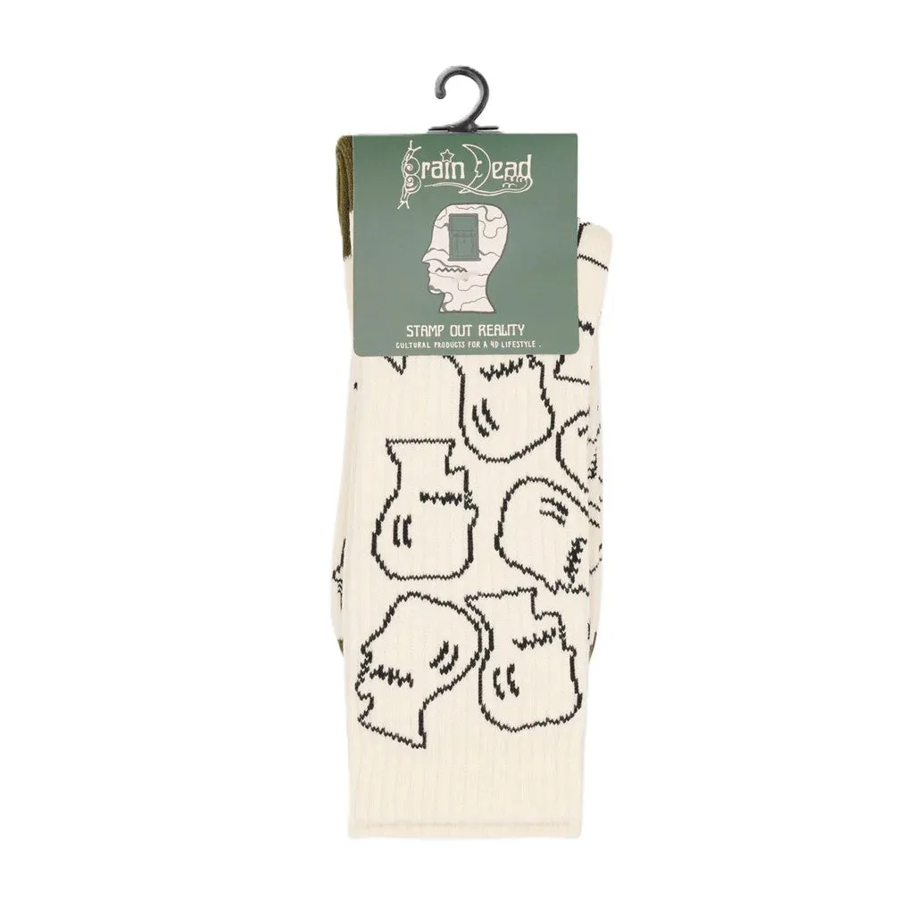 Brain Dead Logohead Crew Socks Cream sold by Kong product image thumbnail 3