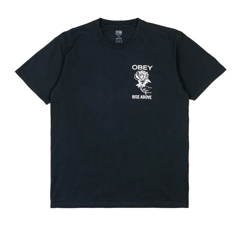 Obey Rise above Rose T Shirt Pigment Vintage Black sold by Kong