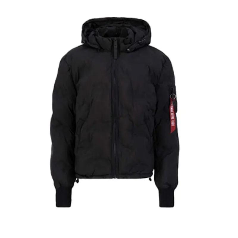 Alpha Industries Hooded Logo Puffer Black sold by Kong