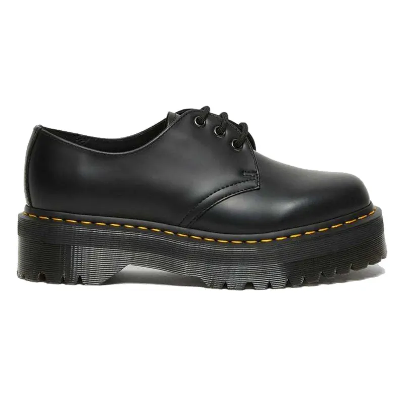 Dr. Martens 1461 Quad Platform Leather Shoes Black Polished Smooth sold by Kong