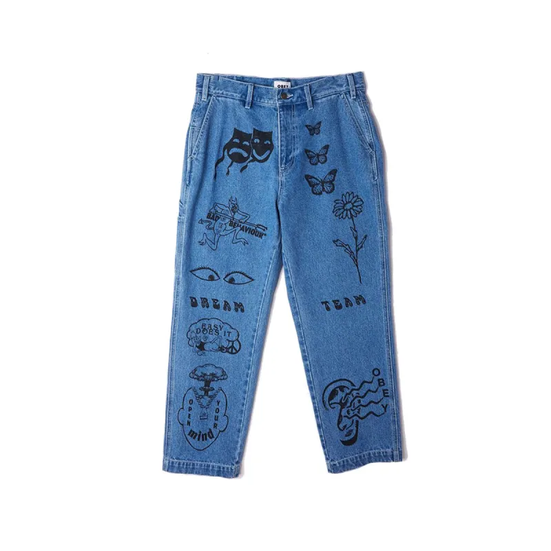 Obey Hardwork Printed Carpenter Pant Light Indigo sold by Kong