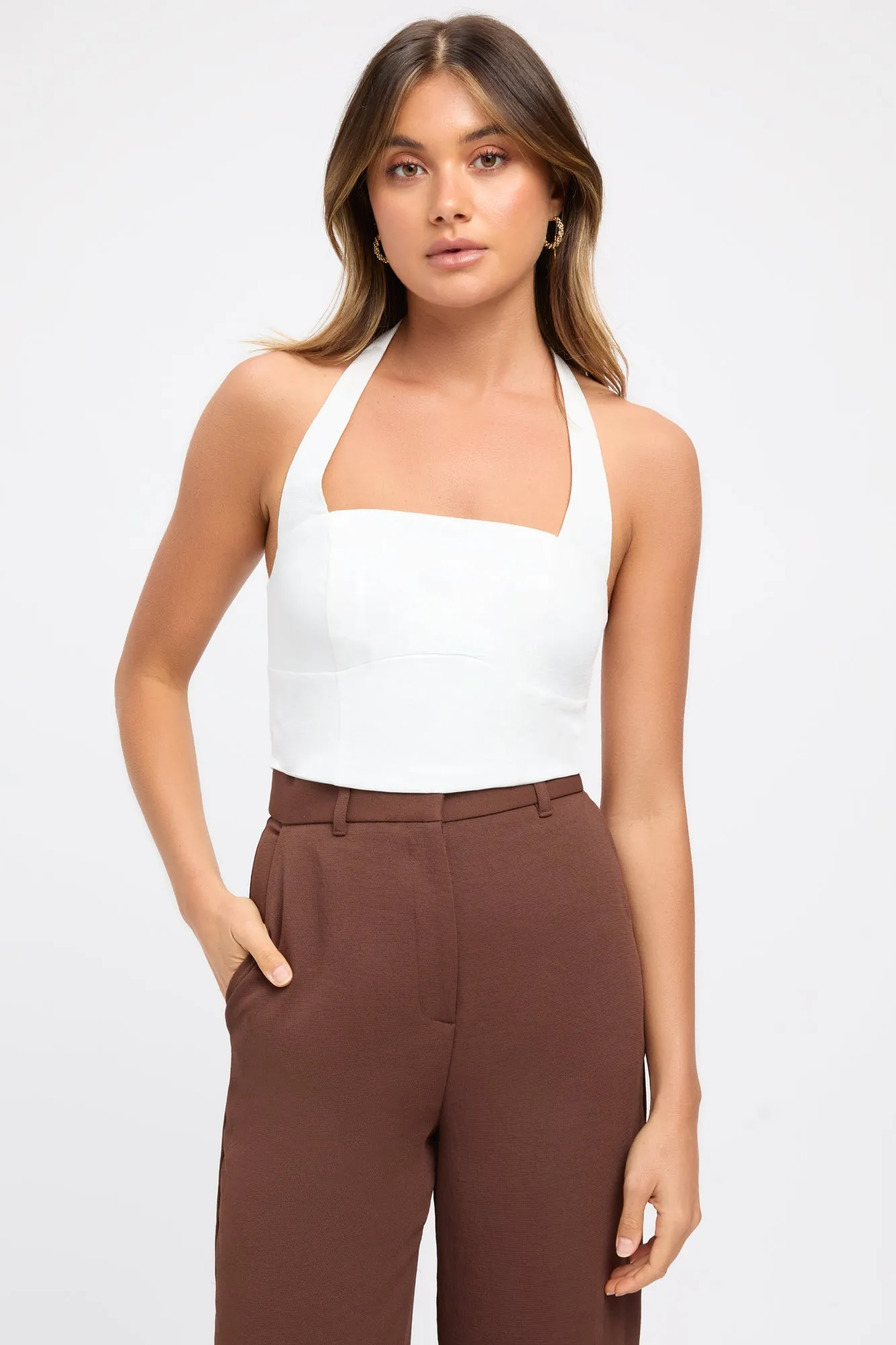 Oyster Curved Halter Top sold by Kookai
