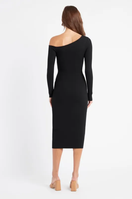 kara one shoulder midi dress Kara Knit Sleeveless Midi Dress in Black By DISSH