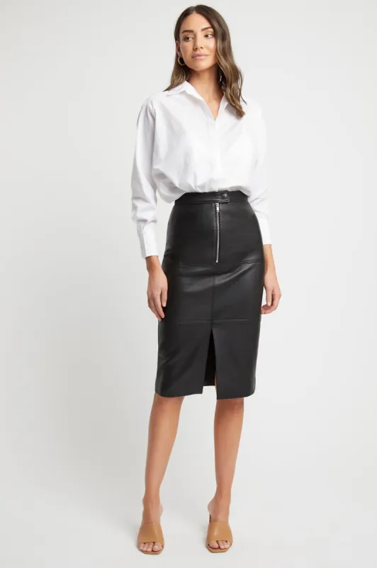 Pascale Leather Midi Skirt sold by Kookai