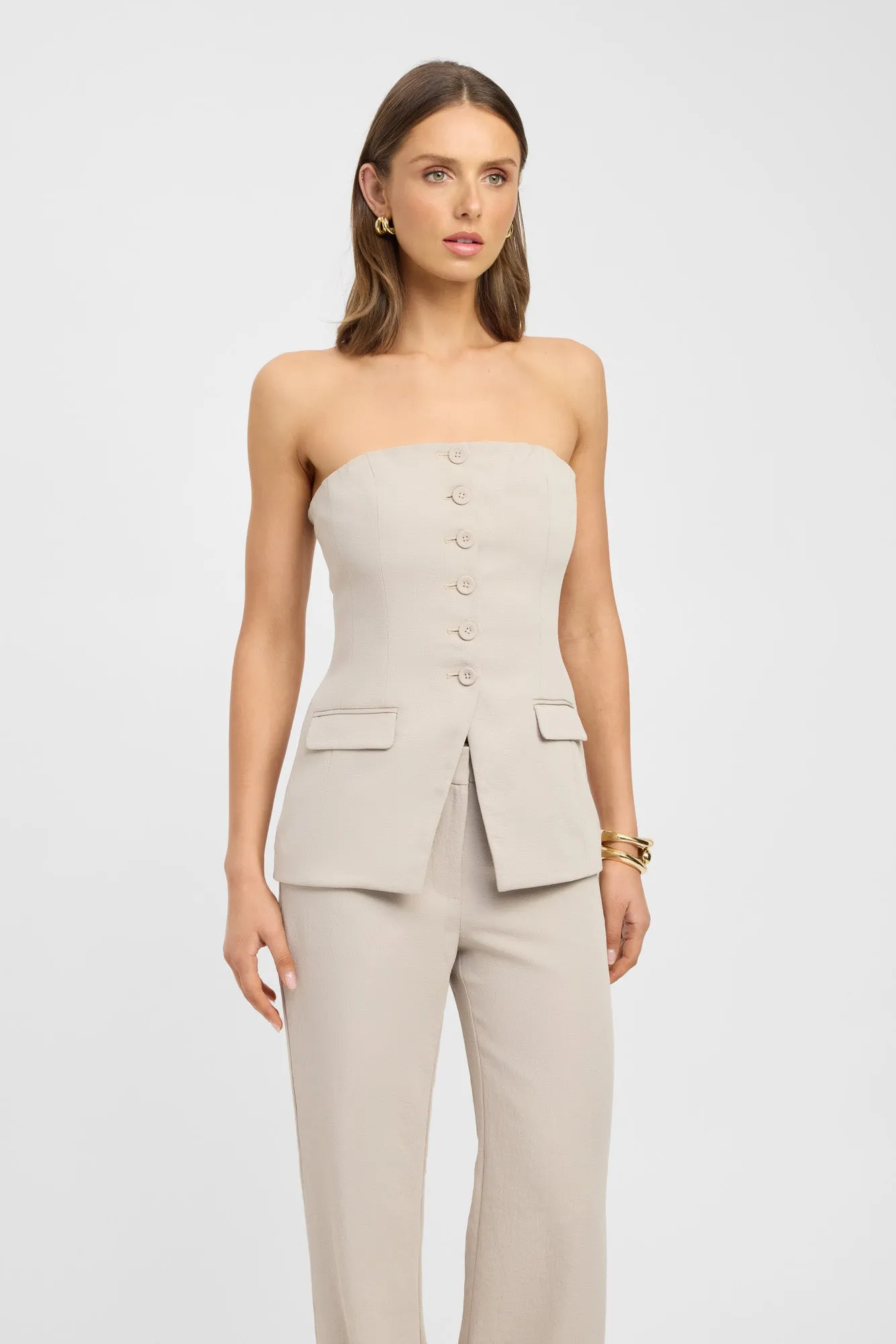 Oyster Strapless Button Top Parallel