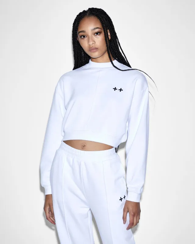 alo Cropped 1/4 Zip Alumni Pullover ホワイト Cropped 1/4 Zip Alumni Pullover & Alumni Short Set - White