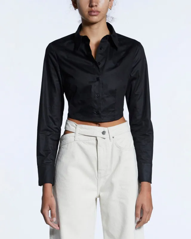 TUCKED CROP SHIRT BLACK sold by Ksubi