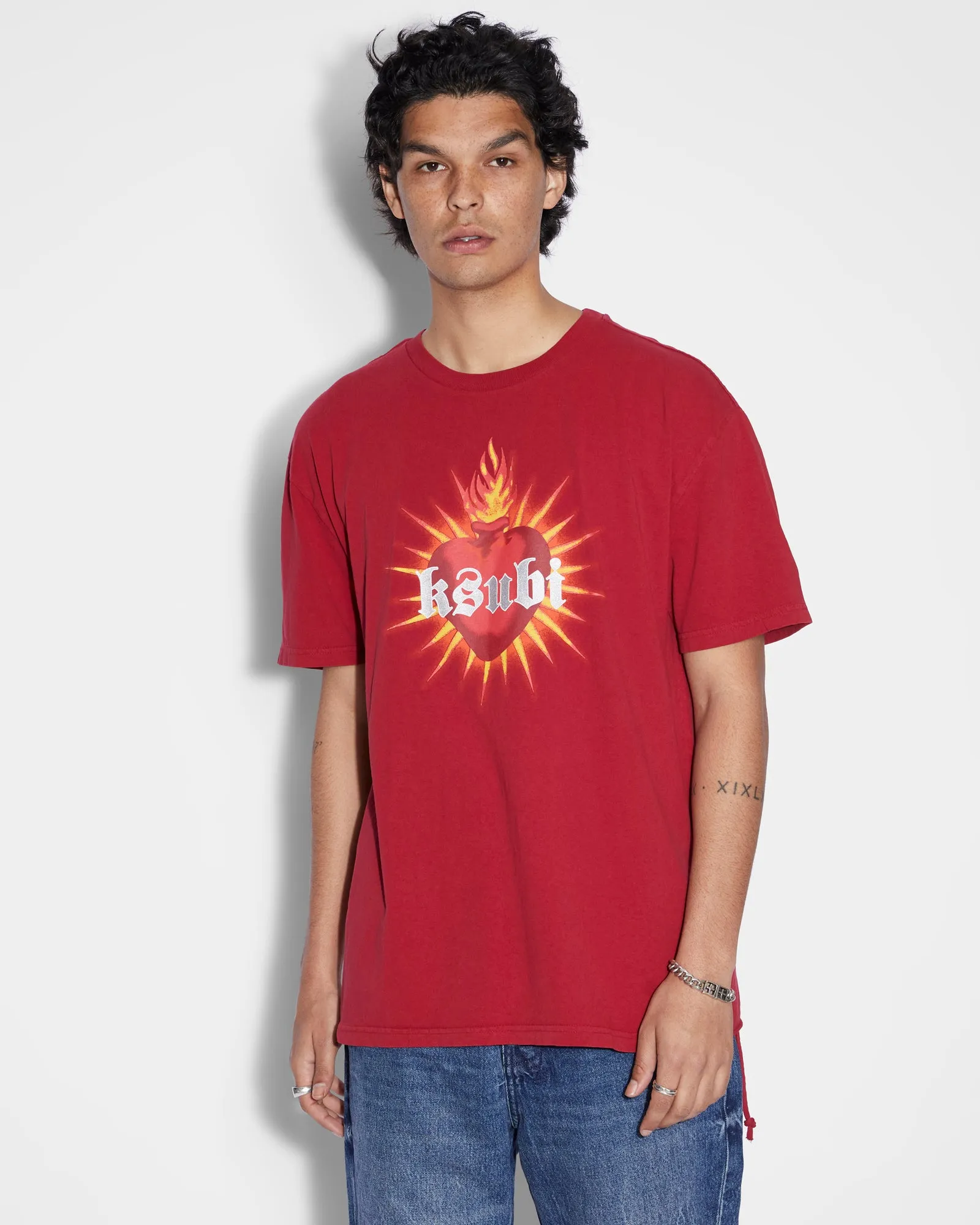HEART BIGGIE SS TEE CRIMSON sold by Ksubi