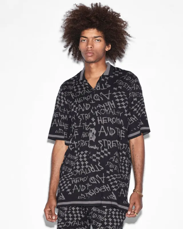 HEROISM KNIT RESORT SS SHIRT BLACK sold by Ksubi