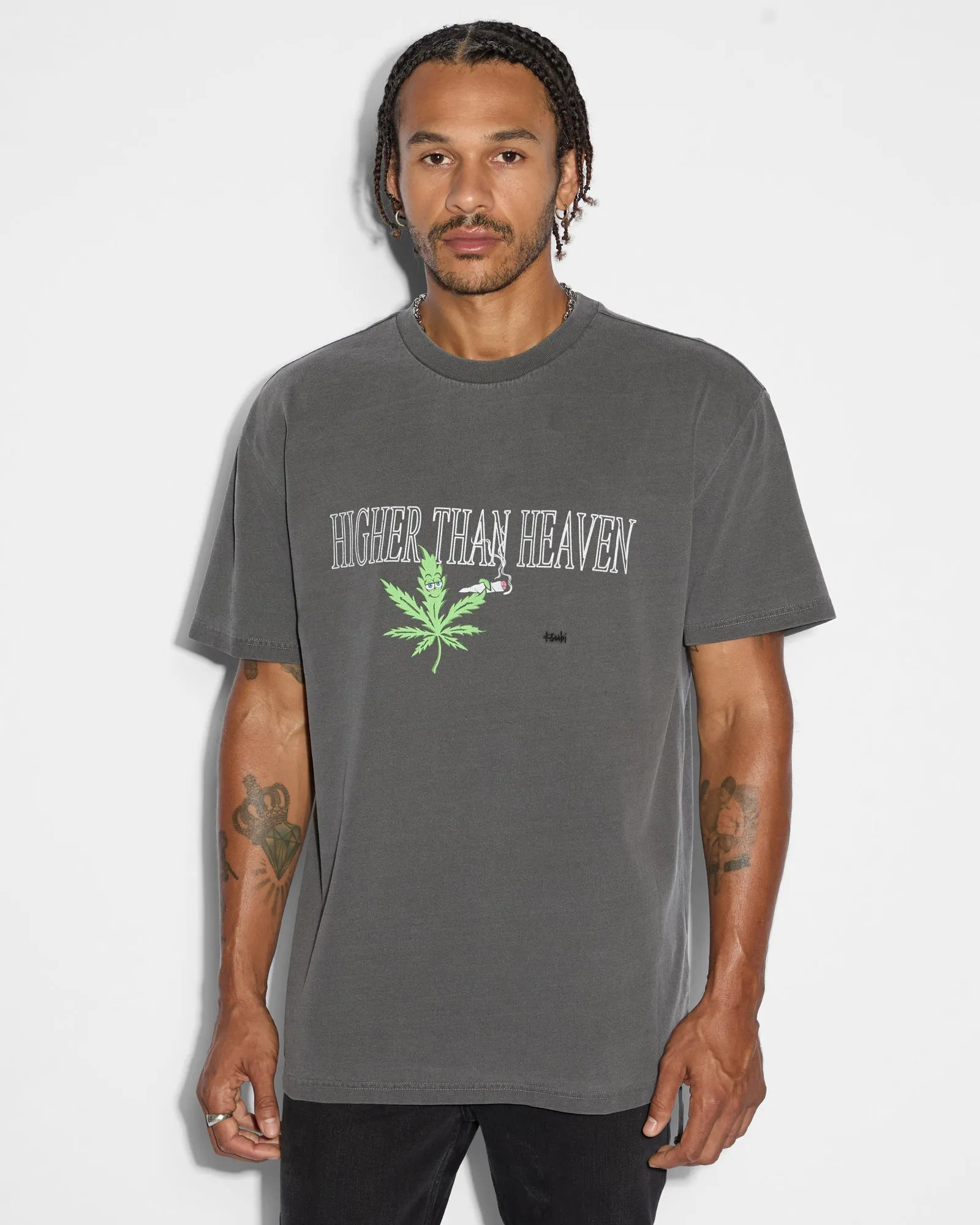 420 LEAF BIGGIE SS TEE CHARCOAL sold by Ksubi