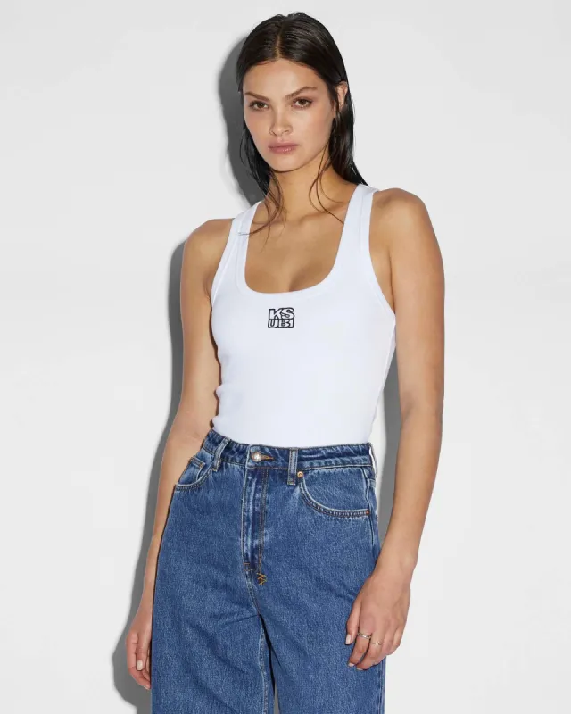 STACKED ORIGIN TANK WHITE sold by Ksubi