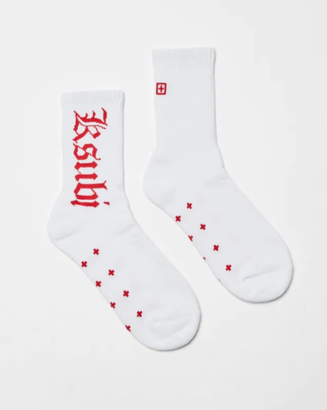 ICON KSOCKS WHITE/RED sold by Ksubi