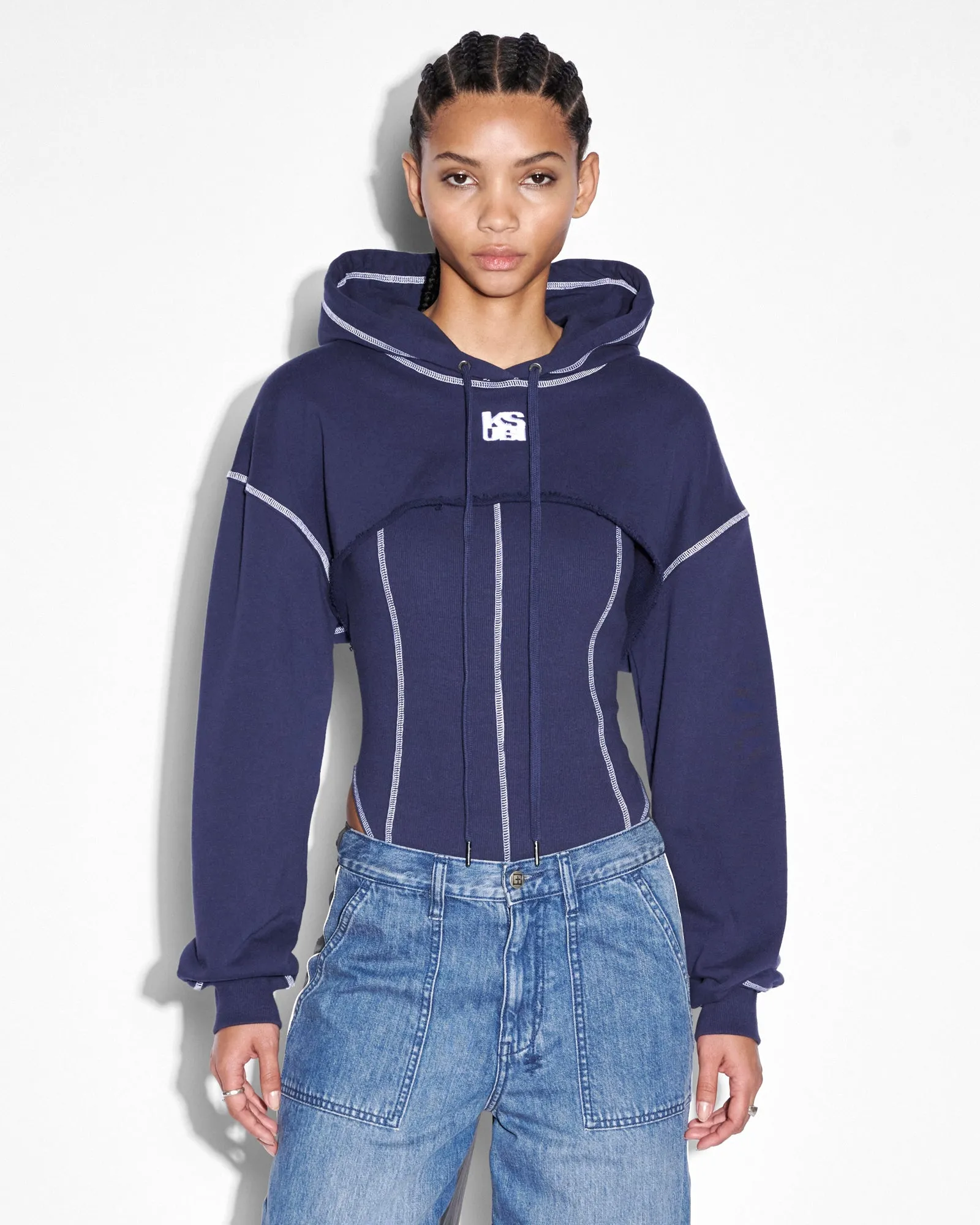 PURSUIT SHRUG HOODIE NAVY sold by Ksubi