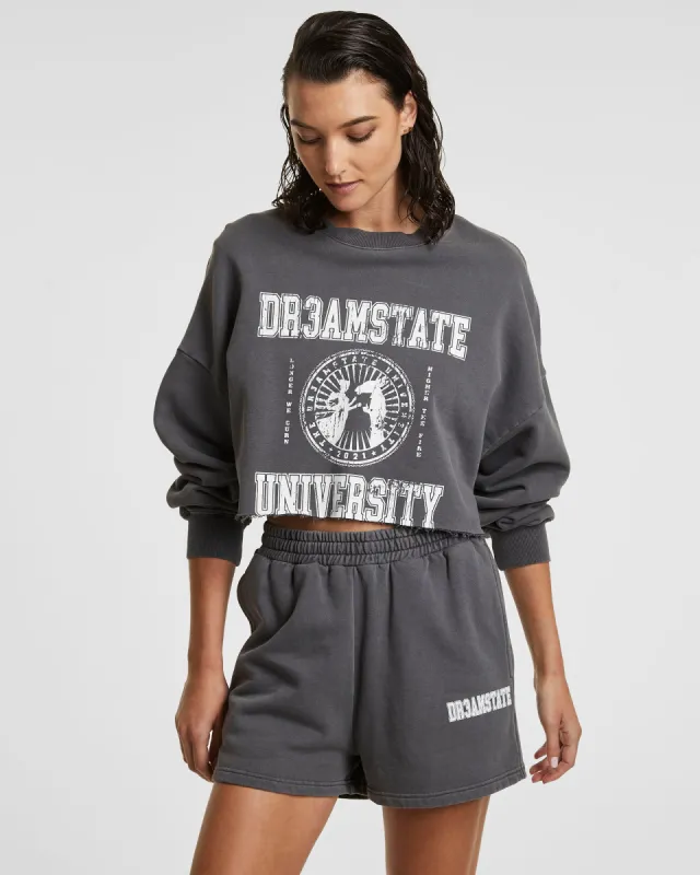 VARSITY CROP CREW WASHED GREY sold by Ksubi