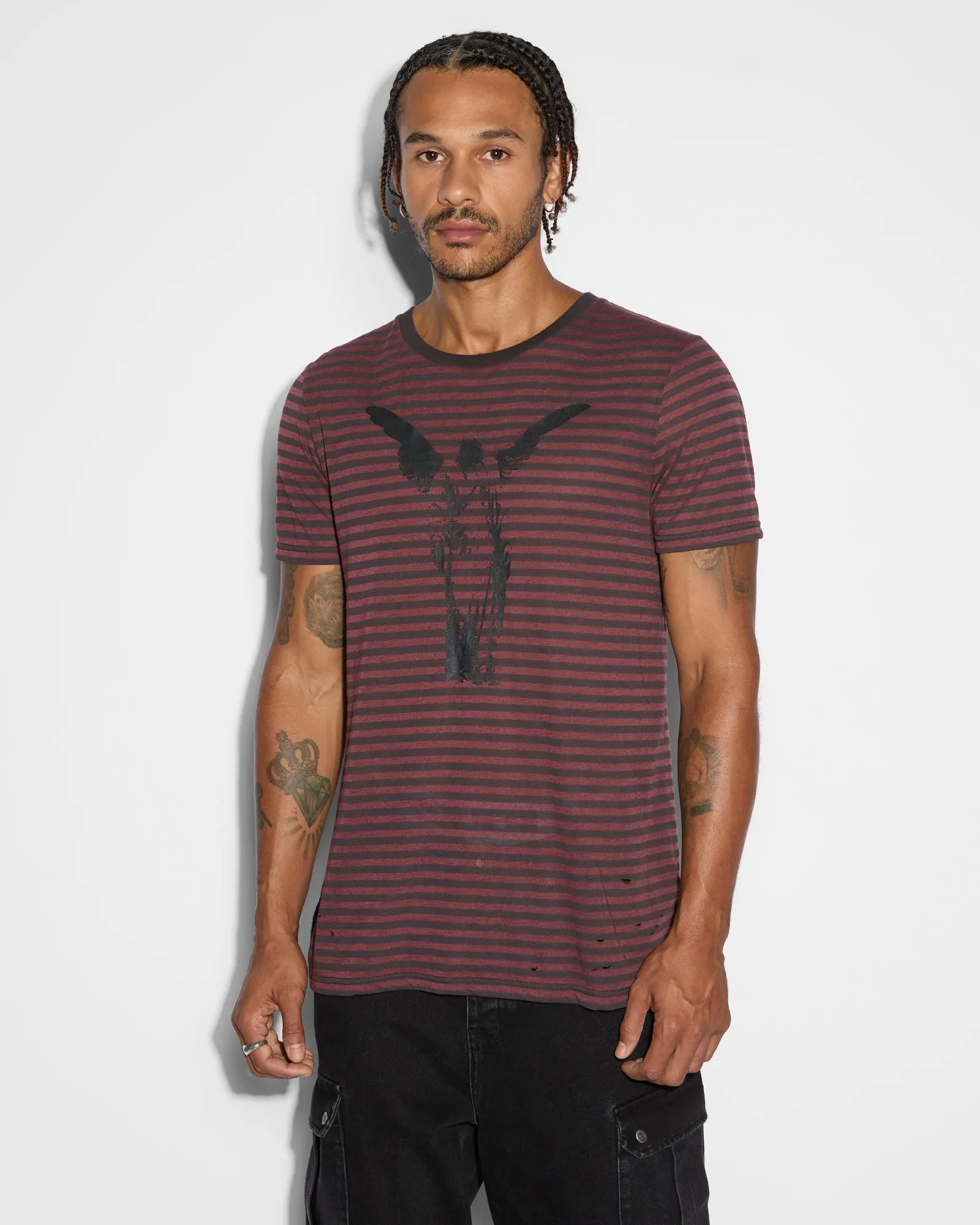 ANGEL SIOUX SS TEE RED STRIPE sold by Ksubi