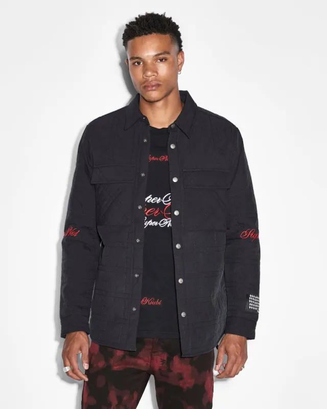 PIXEL QUILTED LS SHIRT BLACK sold by Ksubi