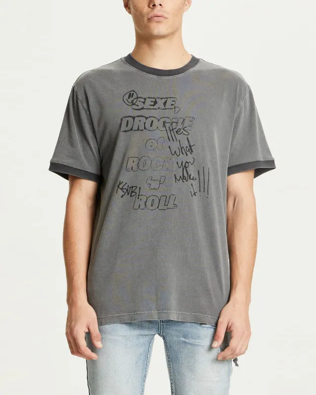 SEXE KASH SS RINGER TEE CHARCO sold by Ksubi